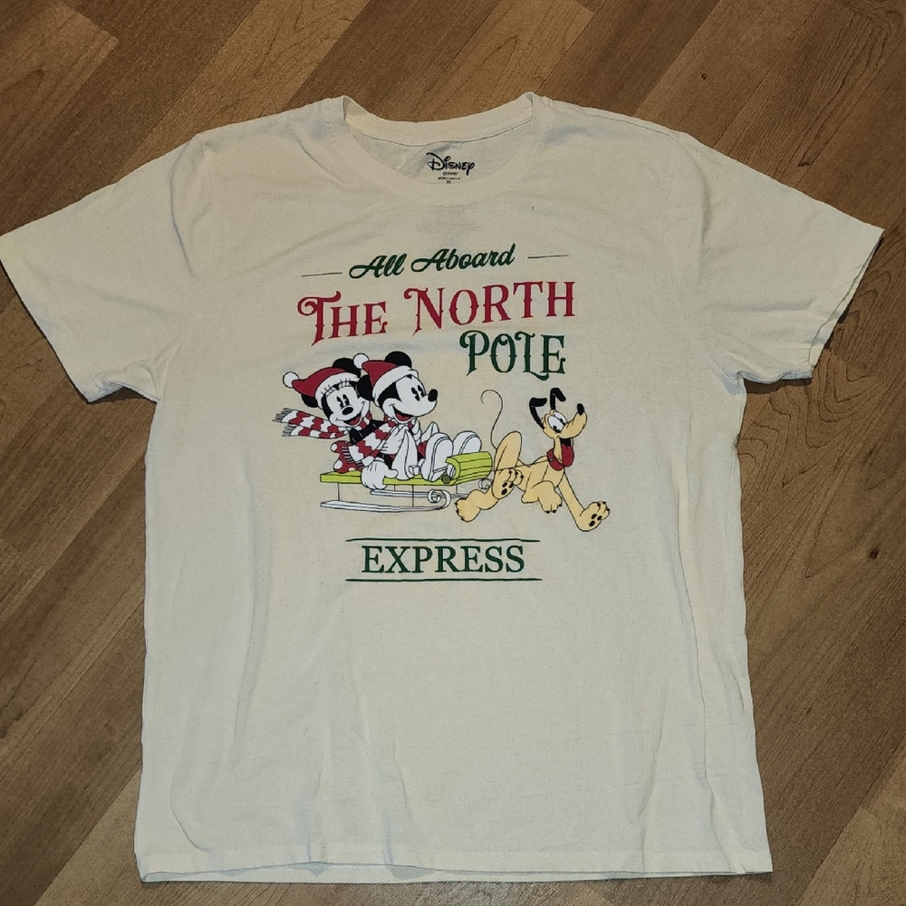 Disney Cream Tee with Mickey and Pluto - North Pole Express
